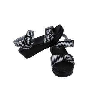Alegria Black and White Striped Sandals